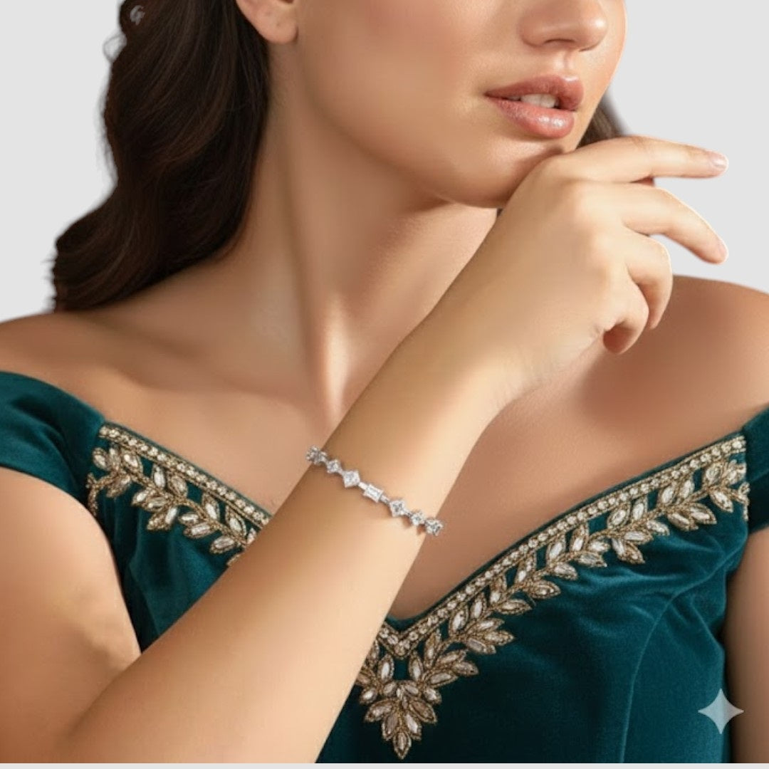 Minimalist Silver-Plated CZ Studded Bangle Bracelet for Women