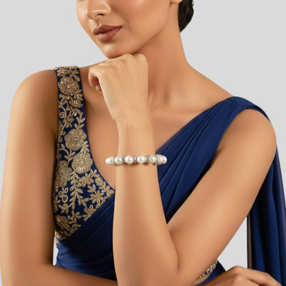 Elegant Silver-Toned Pearl Embellished Designer Bangle for Women