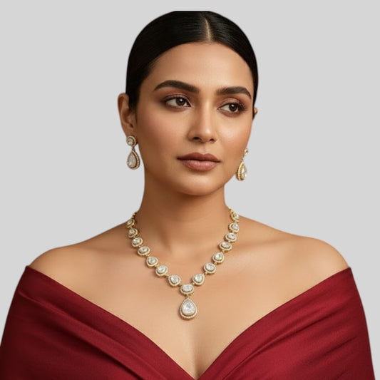 Elegant Kundan-Style White Stone Necklace Set