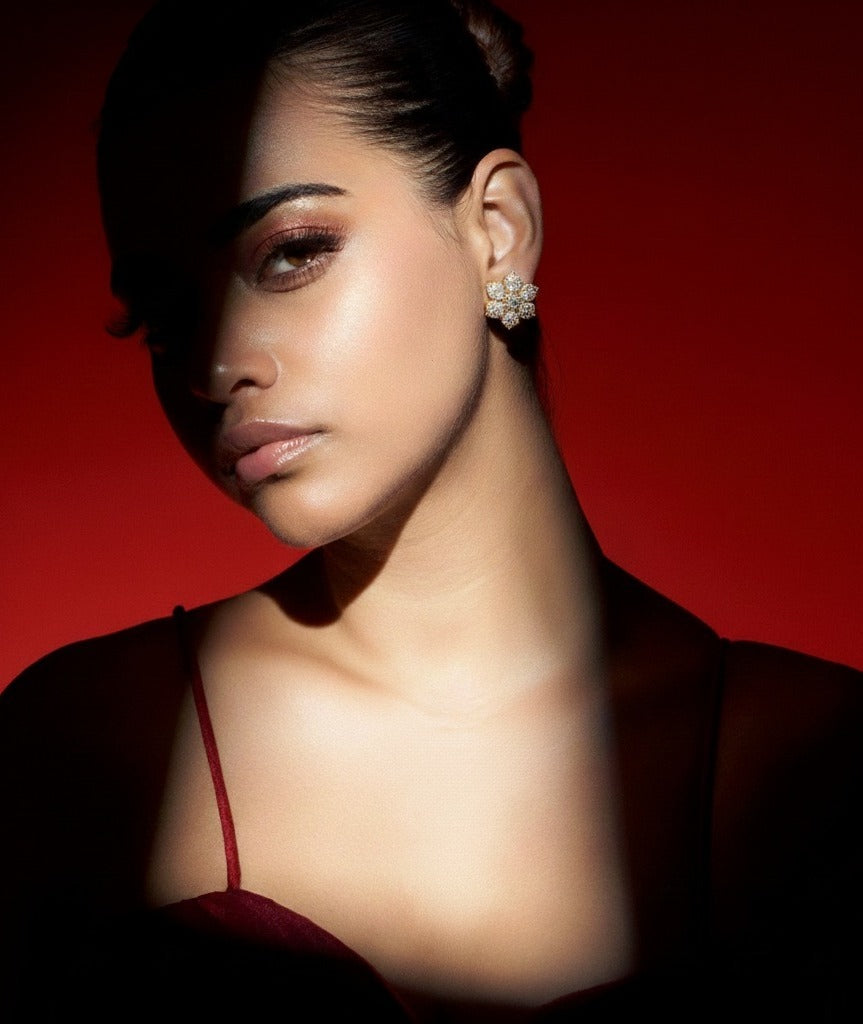 Gold-Plated Floral Stud Earrings with CZ Stones for Women