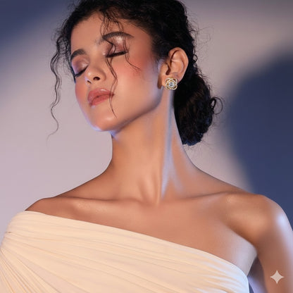 Elegant Gold-Plated Kundan Stud Earrings with Crystal Accents