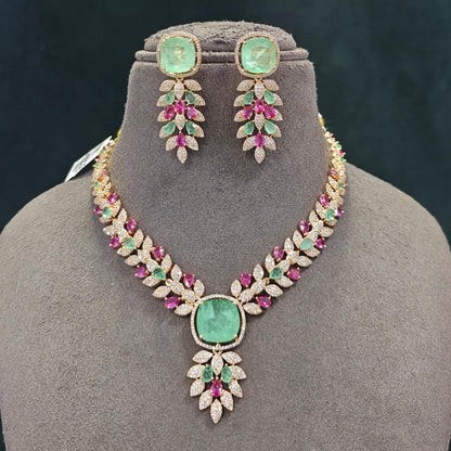 Pink Mint American Diamond Necklace