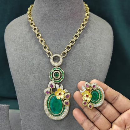 Emerald Green Gold Chain Necklace Set