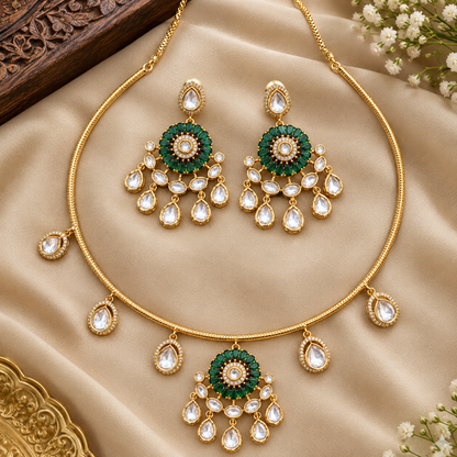 Emerald Green Kundan Hasli Choker Set
