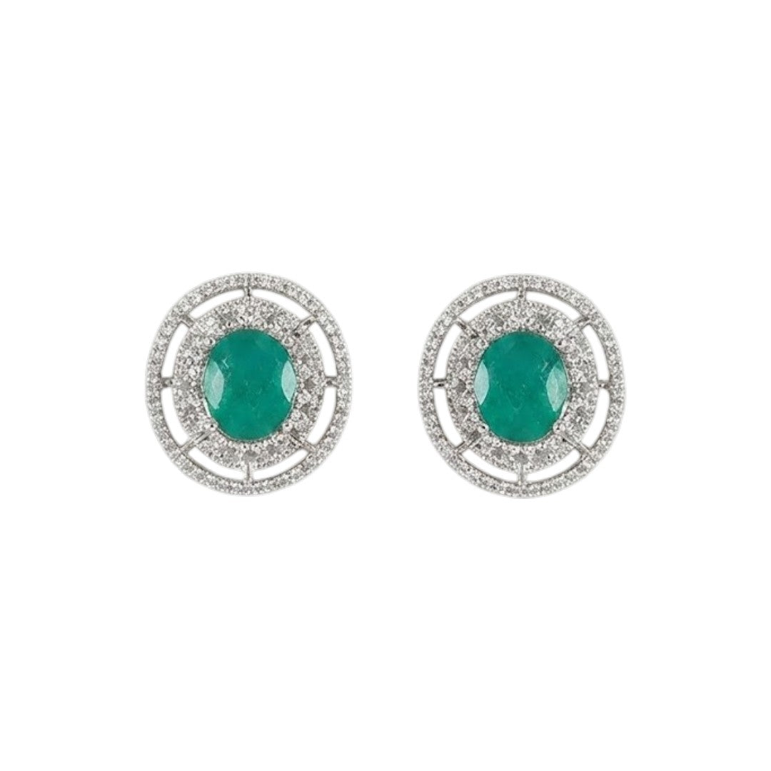 Emerald Green Pearl Choker Necklace Set with American Diamonds and Matching Stud Earrings for Women