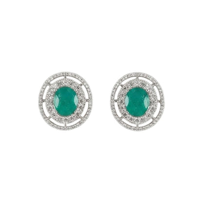 Emerald Green Pearl Choker Necklace Set with American Diamonds and Matching Stud Earrings for Women