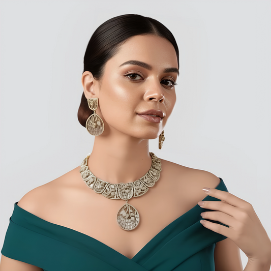Premium Gold-Plated Bridal Necklace & Earrings Set