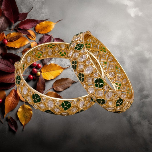 Gold-Plated Green Meenakari Kundan Bangles for Women