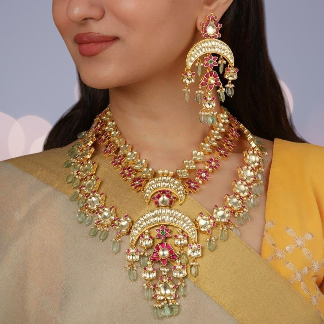 Bridal Kundan Polki Necklace Set with Earrings