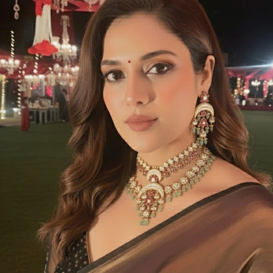 Bridal Kundan Polki Necklace Set with Earrings