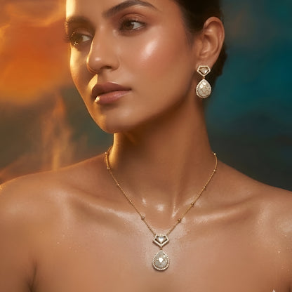 Gold-Plated Pearl Teardrop Pendant Necklace Set with Stud Earrings for Women