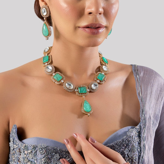 Mint Green Kundan Necklace Set for Women