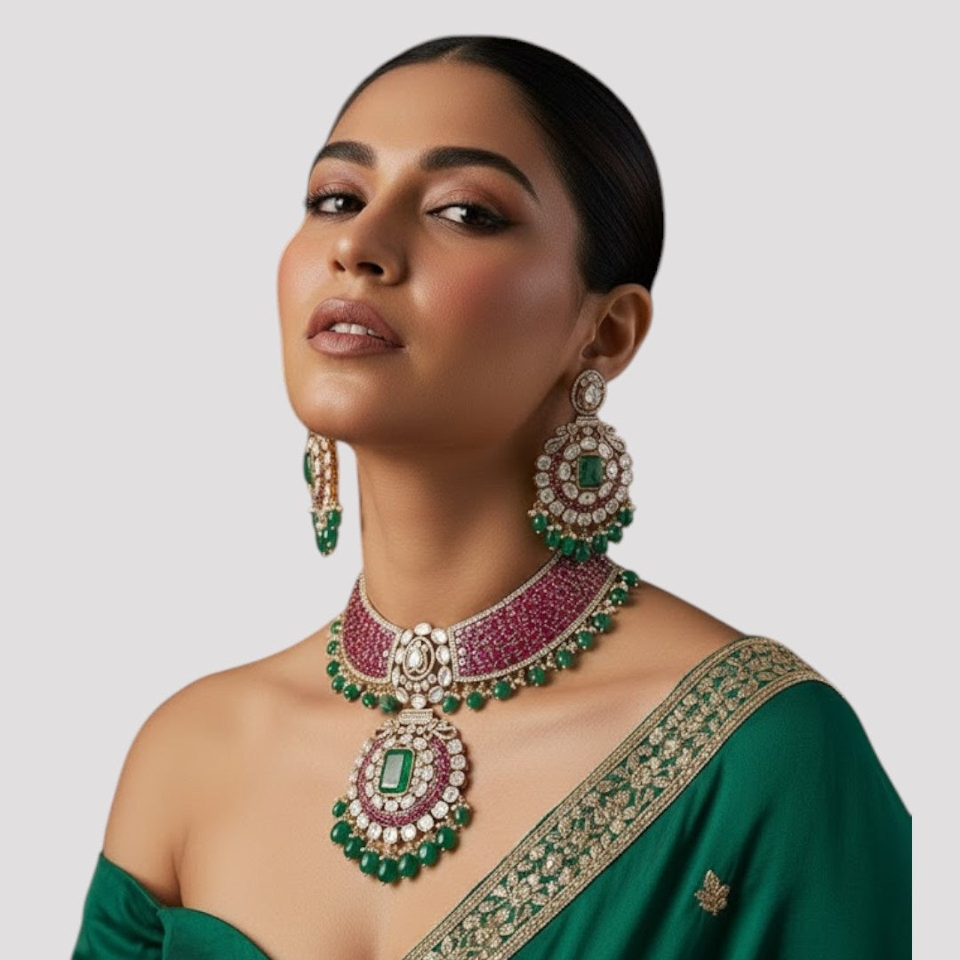 Royal Ruby & Emerald Kundan Bridal Necklace Set