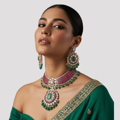 Royal Ruby & Emerald Kundan Bridal Necklace Set