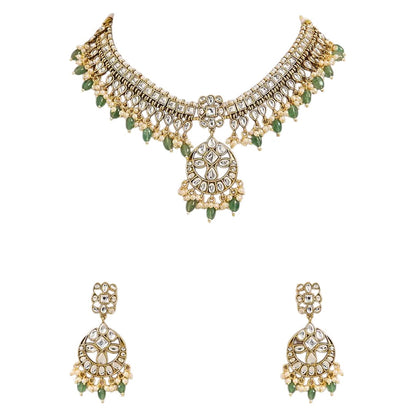 Green Kundan Necklace Set with Matching Earrings