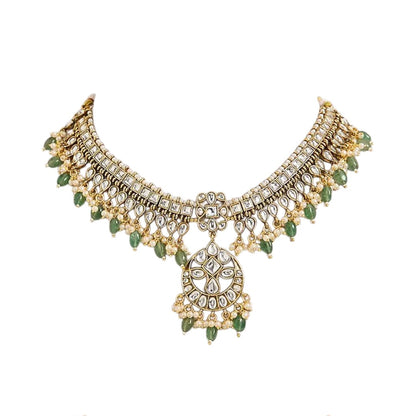 Green Kundan Necklace Set with Matching Earrings
