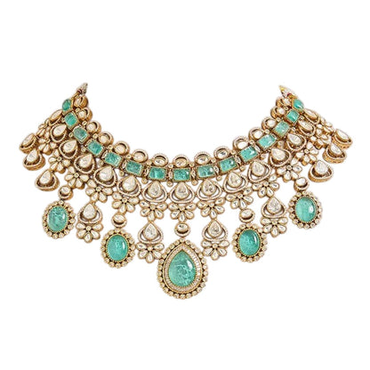 Emerald Green Kundan Necklace Set with Matching Earrings