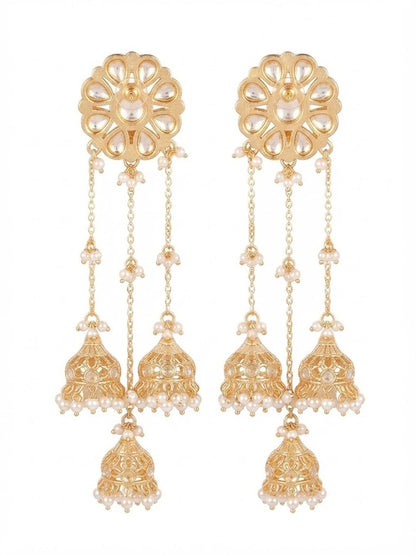 Triple Layer Pearl Tassel Gold-Plated Jhumka