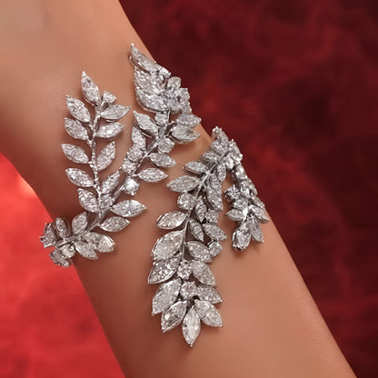 Silver CZ Leaf Design Arm Cuff Bracelet