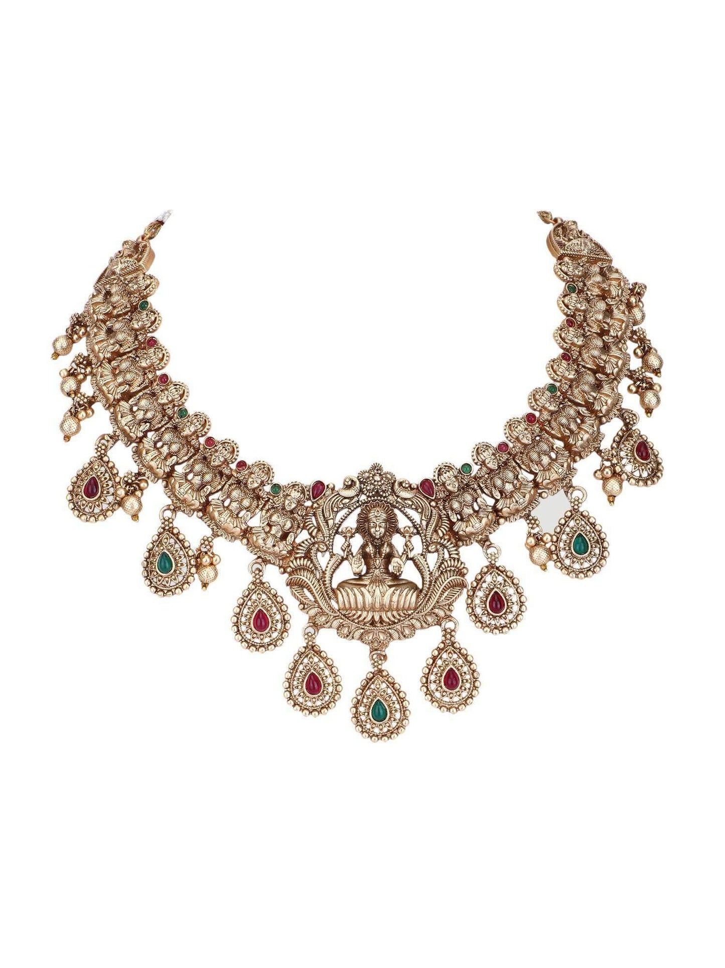 Alluring 22KT Gold Plated Kundan Red and Green Necklace Set - Auraa Trends
