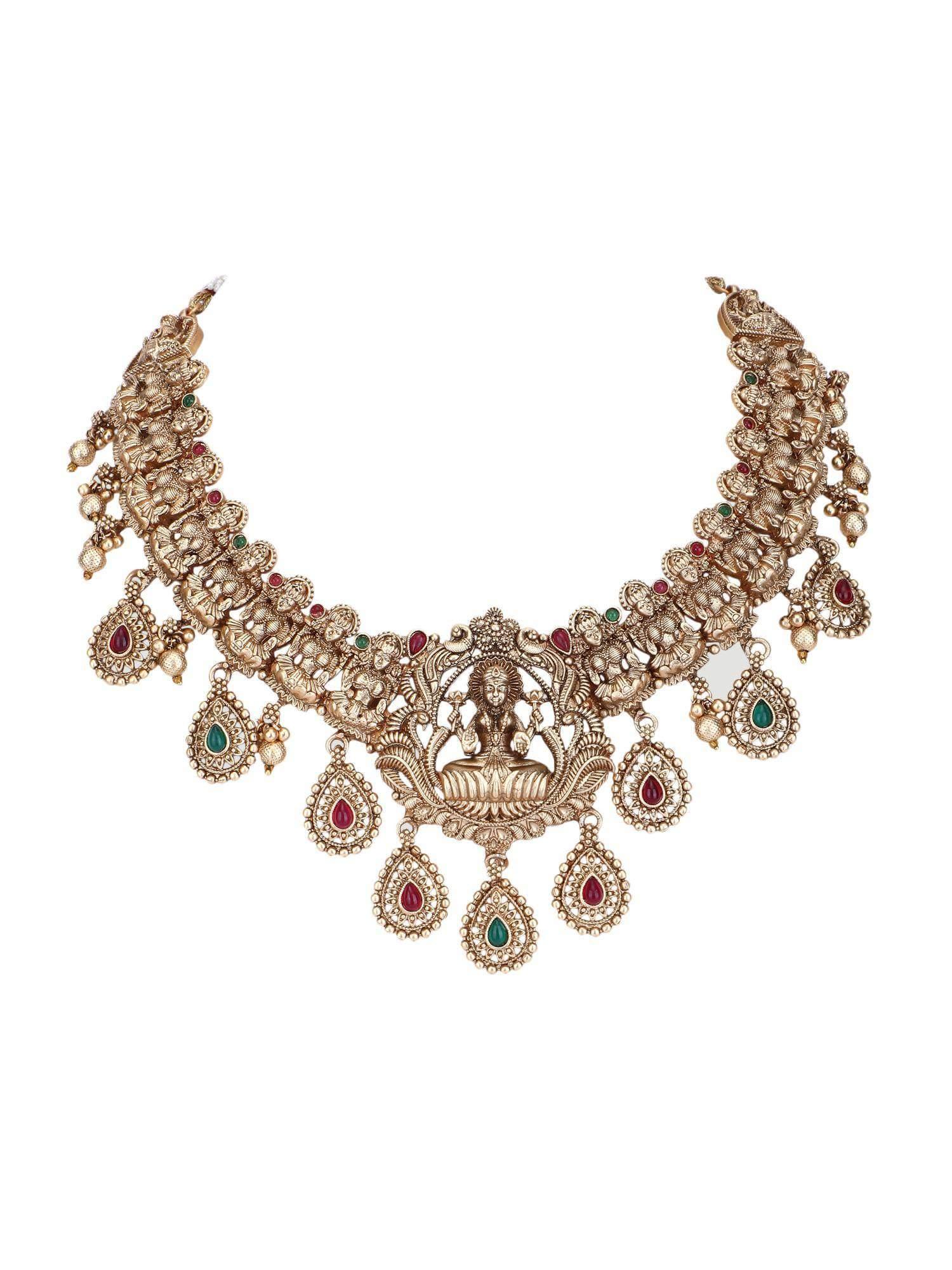 Alluring 22KT Gold Plated Kundan Red and Green Necklace Set - Auraa Trends