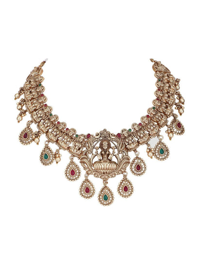 Alluring 22KT Gold Plated Kundan Red and Green Necklace Set - Auraa Trends