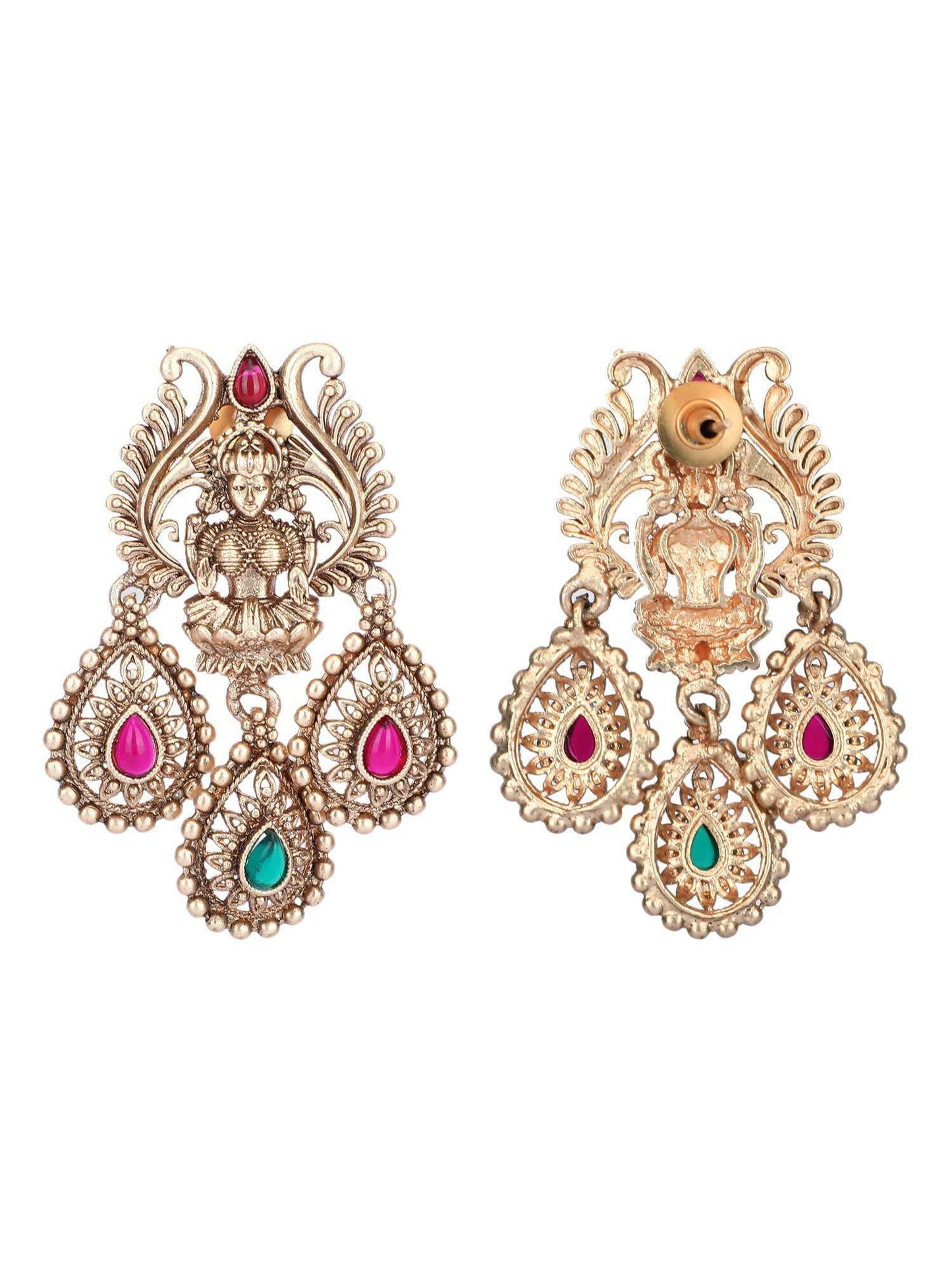 Alluring 22KT Gold Plated Kundan Red and Green Necklace Set - Auraa Trends