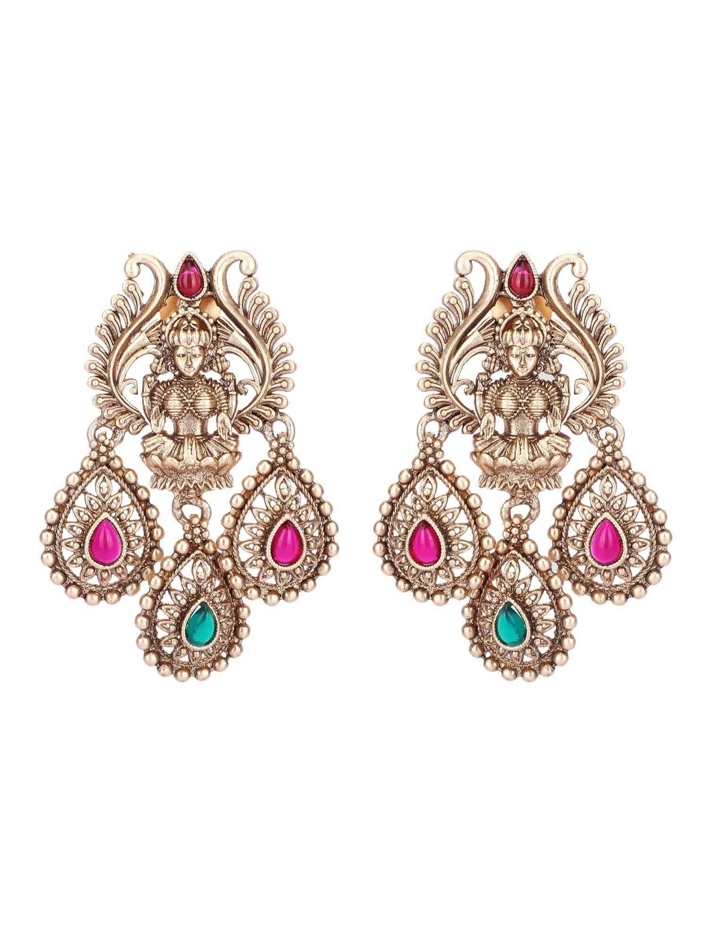 Alluring 22KT Gold Plated Kundan Red and Green Necklace Set - Auraa Trends