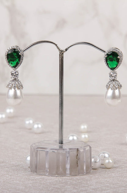 Alluring Rhodium Plated American Diamond Drop Earrings - Auraa Trends - Drop - Earring Earrings Blue
