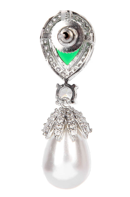 Alluring Rhodium Plated American Diamond Drop Earrings - Auraa Trends - Drop - Earring Earrings Blue