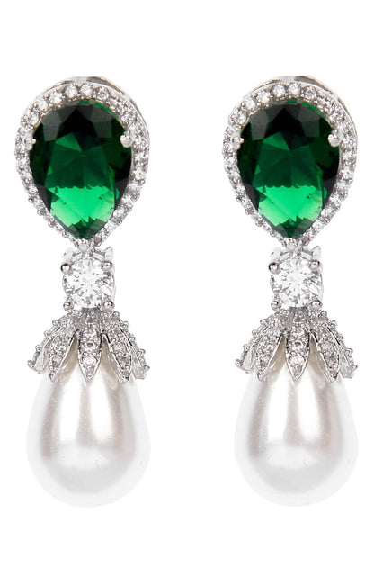 Alluring Rhodium Plated American Diamond Drop Earrings - Auraa Trends - Drop - Earring Earrings Blue