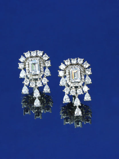 Alluring Rhodium Plated American Diamond Stud Earrings - Auraa Trends - Studs - Earring Earrings Festive