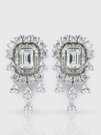 Alluring Rhodium Plated American Diamond Stud Earrings - Auraa Trends - Studs - Earring Earrings Festive