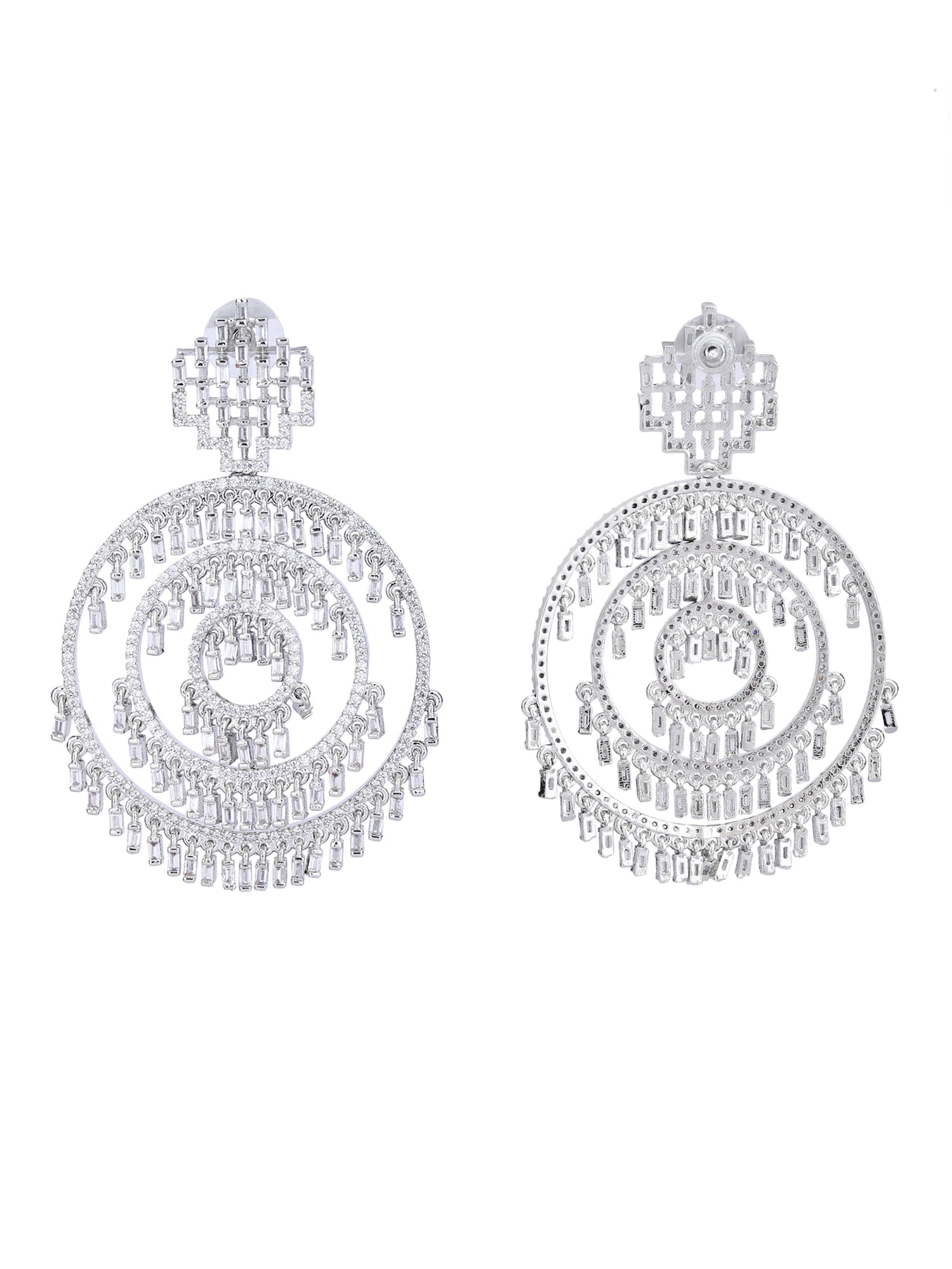 American Diamond Zircon Chandelier Earrings with Pearl Accents - Auraa Trends - Chandelier Earrings American Diamond