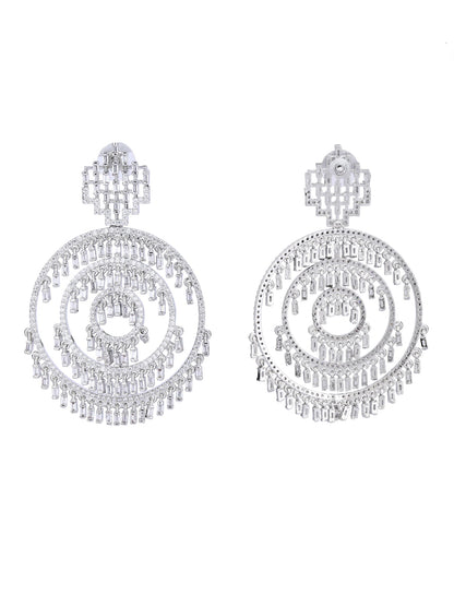 American Diamond Zircon Chandelier Earrings with Pearl Accents - Auraa Trends - Chandelier Earrings American Diamond