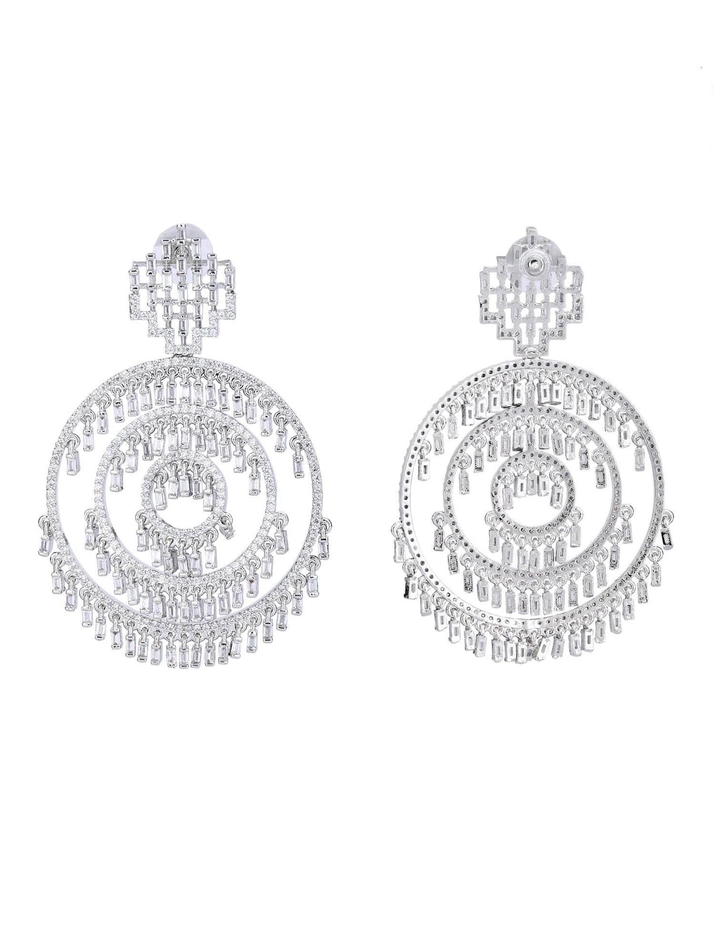 American Diamond Zircon Chandelier Earrings with Pearl Accents - Auraa Trends