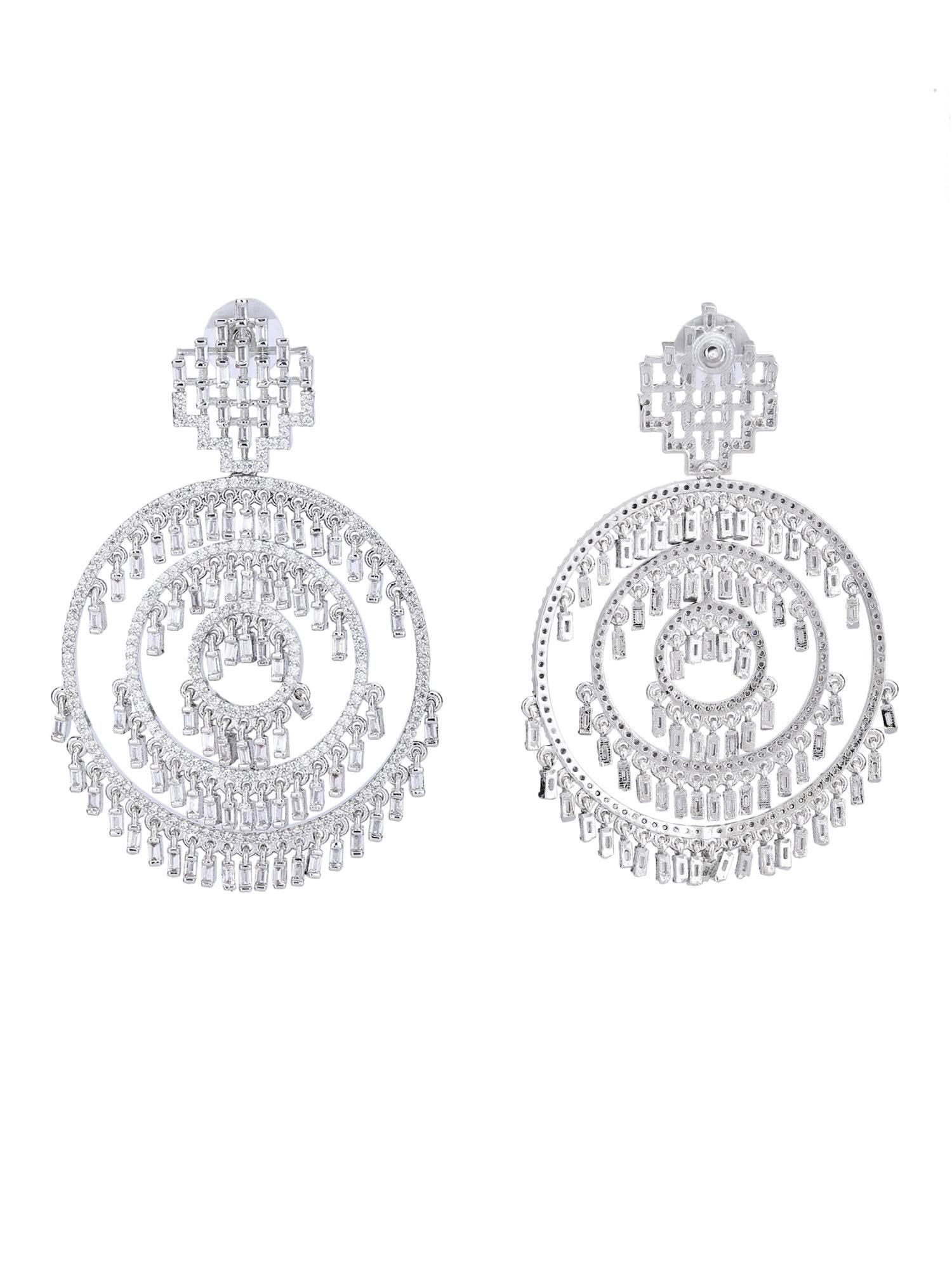American Diamond Zircon Chandelier Earrings with Pearl Accents - Auraa Trends