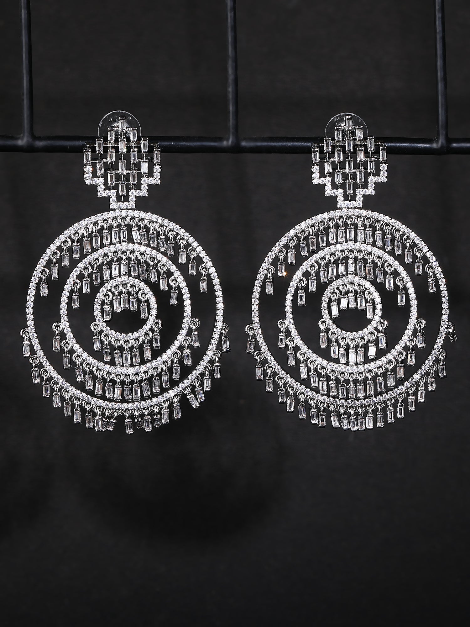 American Diamond Zircon Chandelier Earrings with Pearl Accents - Auraa Trends - Chandelier Earrings American Diamond
