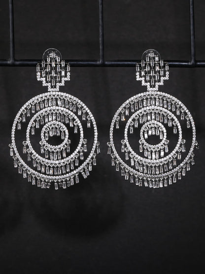 American Diamond Zircon Chandelier Earrings with Pearl Accents - Auraa Trends - Chandelier Earrings American Diamond