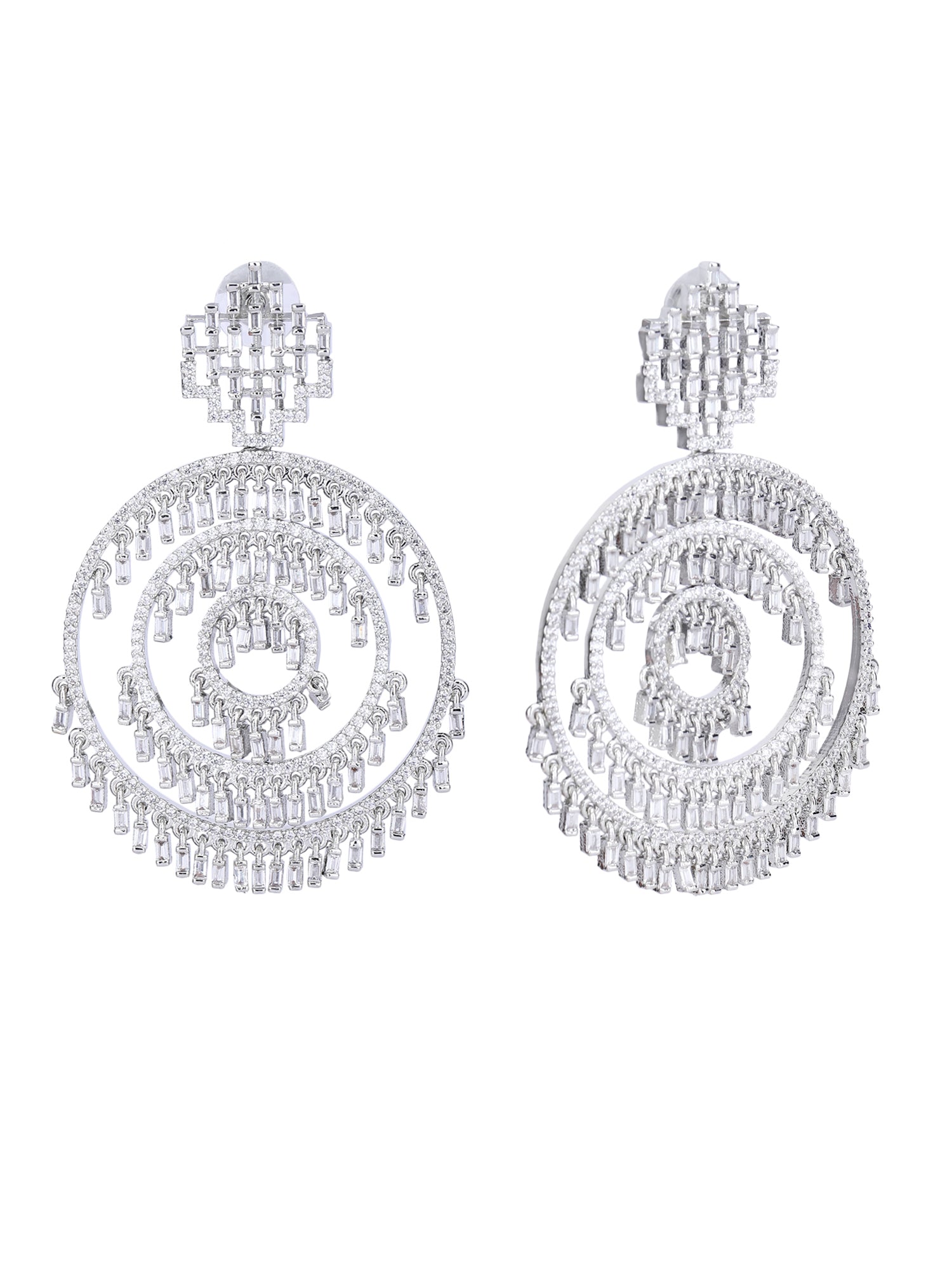 American Diamond Zircon Chandelier Earrings with Pearl Accents - Auraa Trends - Chandelier Earrings American Diamond