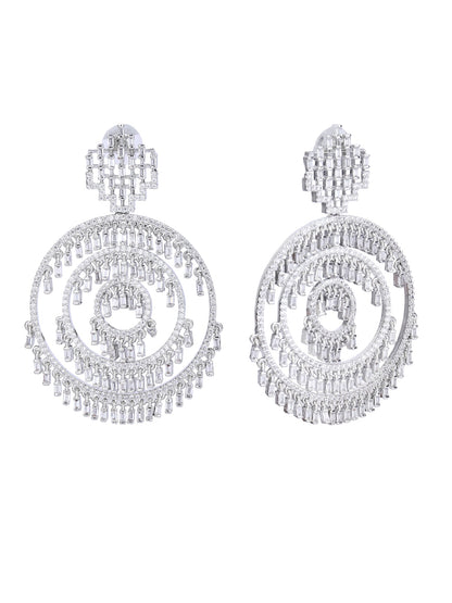 American Diamond Zircon Chandelier Earrings with Pearl Accents - Auraa Trends - Chandelier Earrings American Diamond