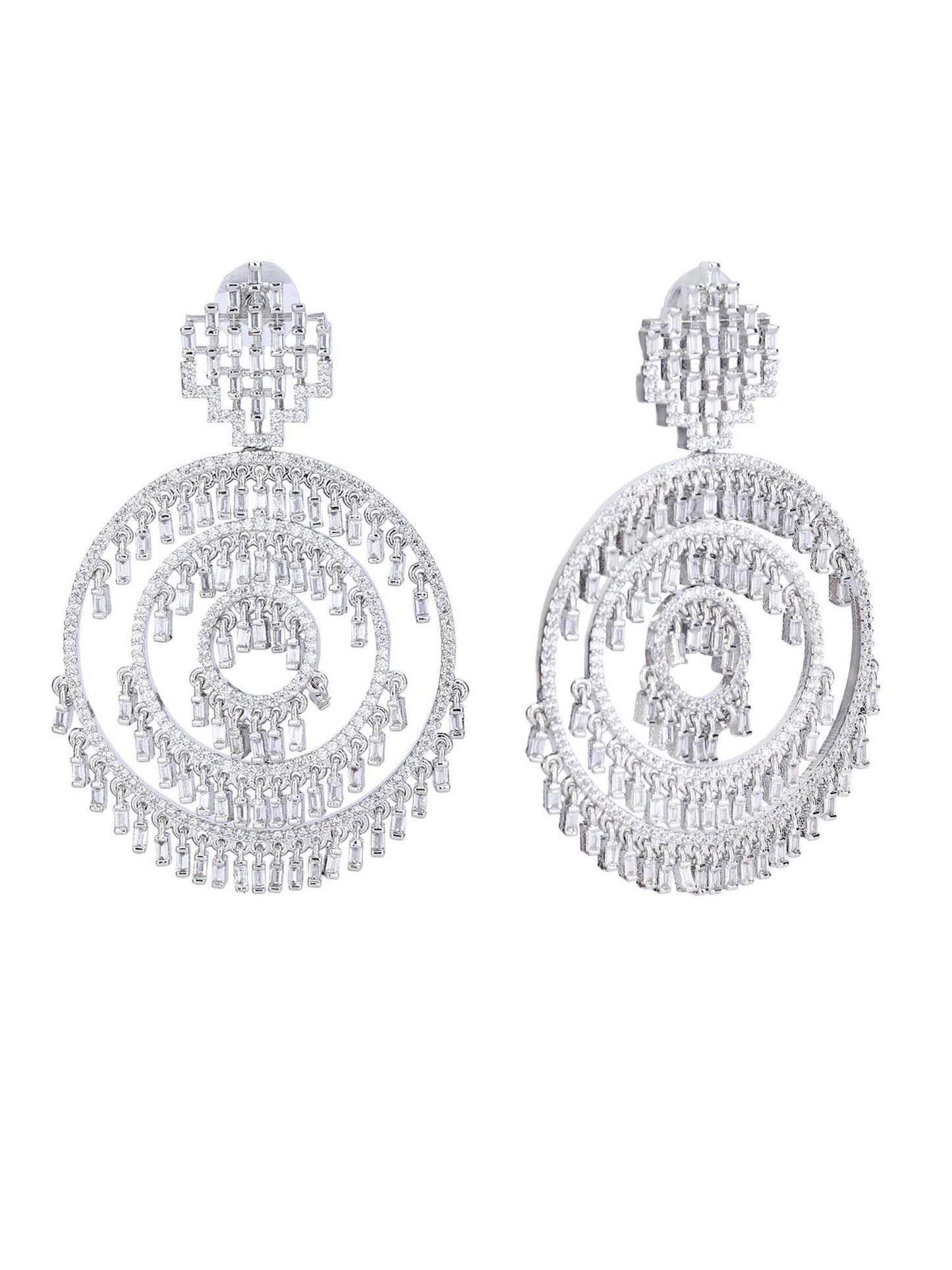 American Diamond Zircon Chandelier Earrings with Pearl Accents - Auraa Trends