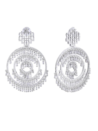 American Diamond Zircon Chandelier Earrings with Pearl Accents - Auraa Trends