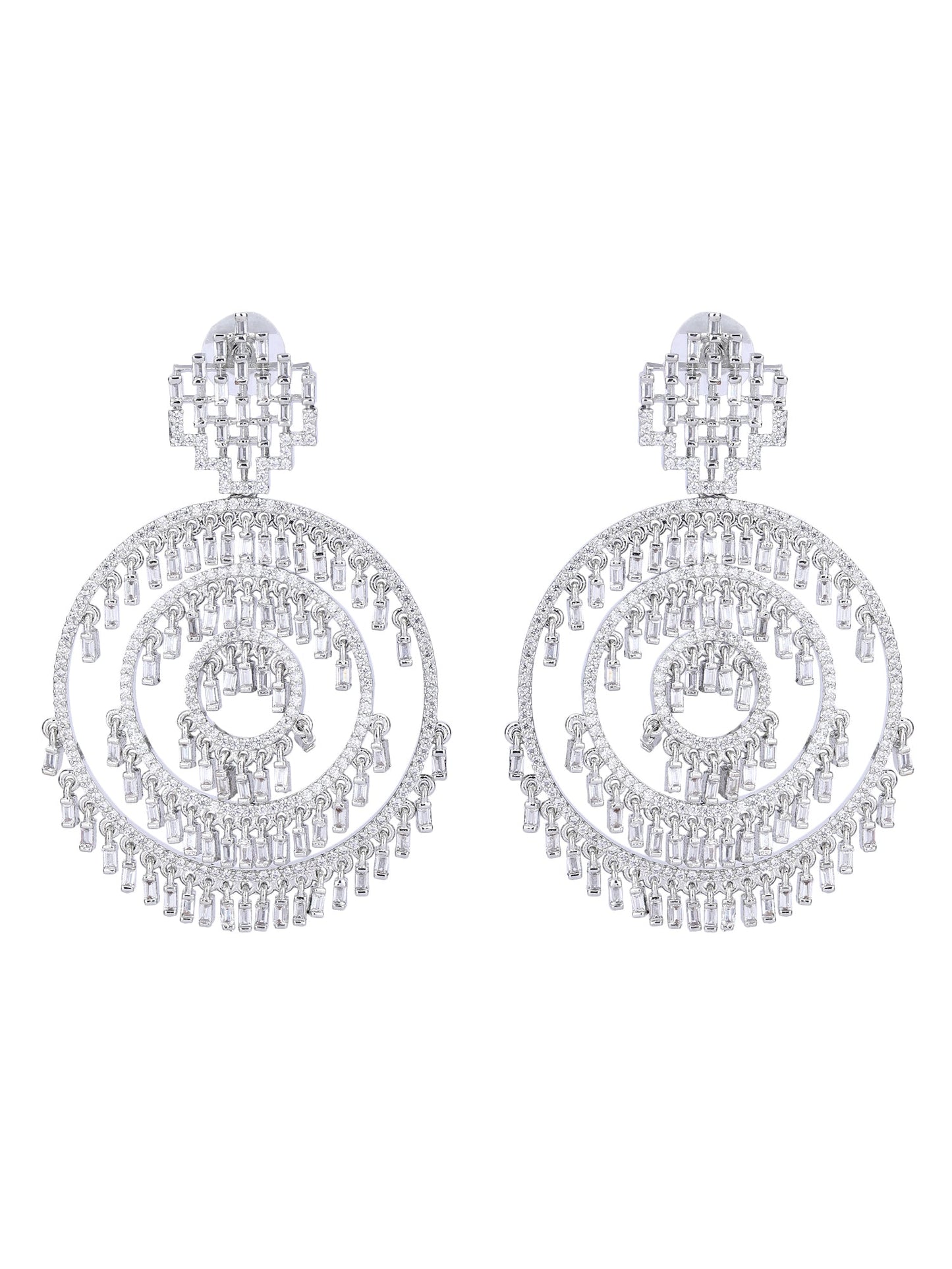 American Diamond Zircon Chandelier Earrings with Pearl Accents - Auraa Trends - Chandelier Earrings American Diamond