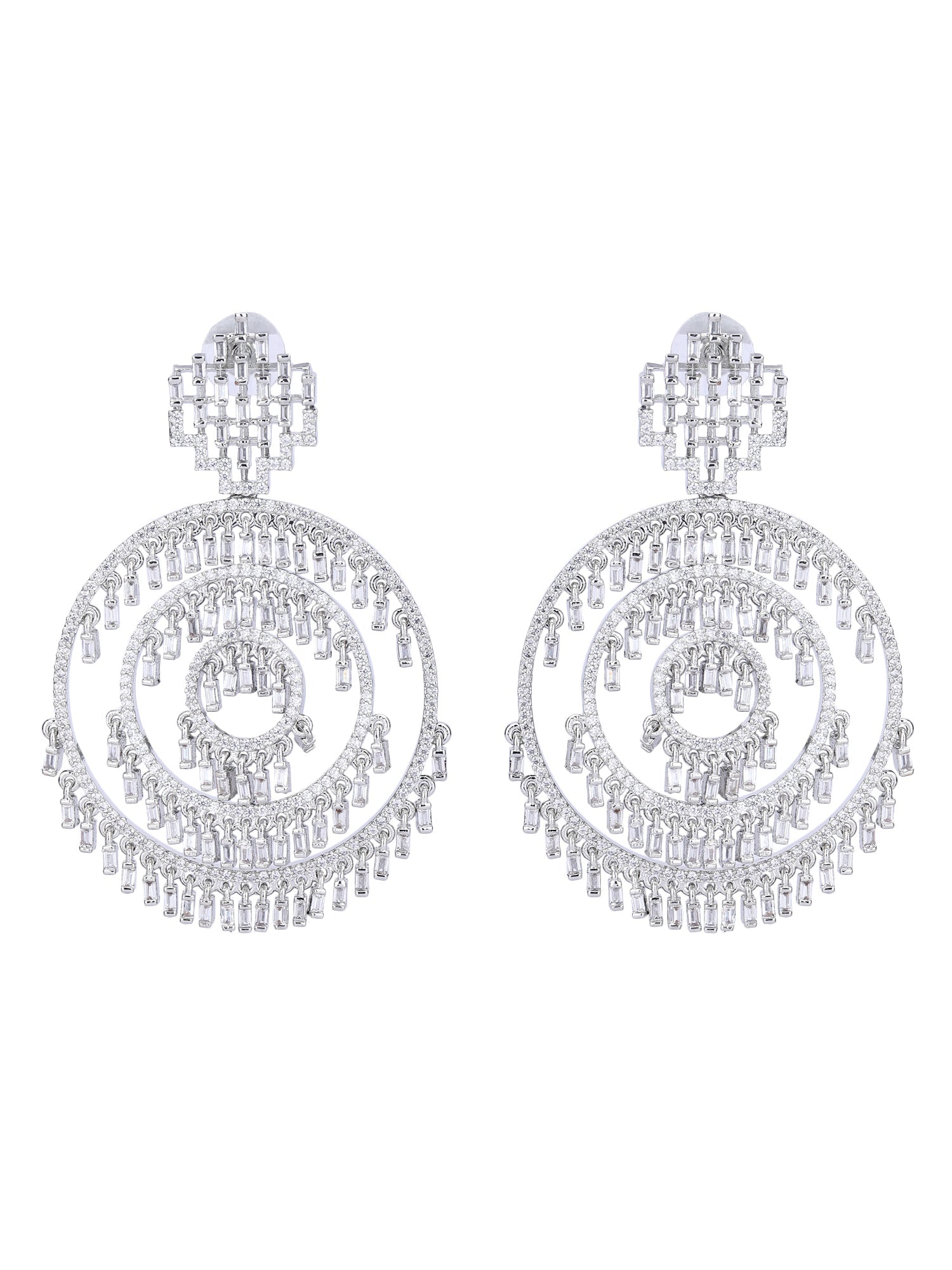 American Diamond Zircon Chandelier Earrings with Pearl Accents - Auraa Trends - Chandelier Earrings American Diamond