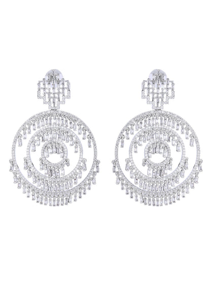 American Diamond Zircon Chandelier Earrings with Pearl Accents - Auraa Trends - Chandelier Earrings American Diamond