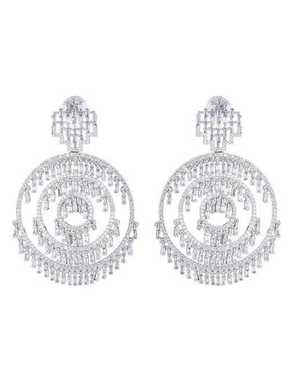 American Diamond Zircon Chandelier Earrings with Pearl Accents - Auraa Trends