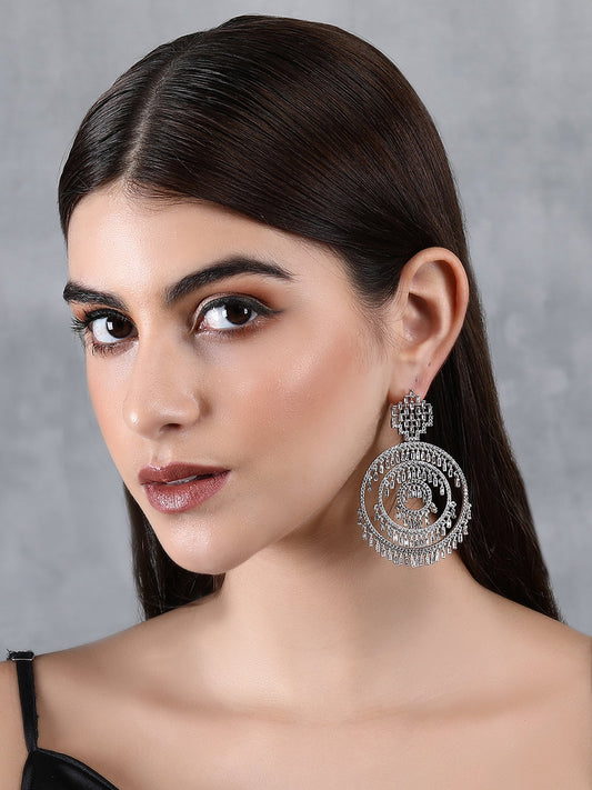 American Diamond Zircon Chandelier Earrings with Pearl Accents - Auraa Trends - Chandelier Earrings American Diamond
