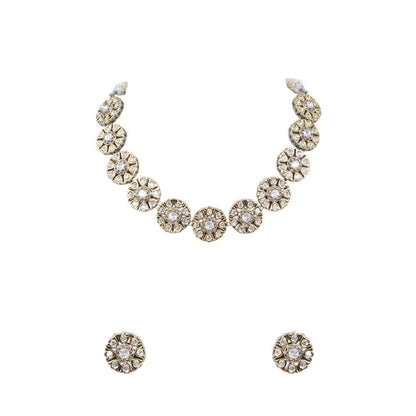 Antique Gold Floral Kundan Choker Necklace Set with Stud Earrings - Auraa Trends - Choker - # - Auraa Trends - Antique Gold Floral Kundan Choker Necklace Set with Stud Earrings
