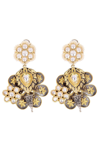 Antique Gold-Plated Moissanite Floral Drop Earrings - Auraa Trends - Drop - Earring Earrings Festive